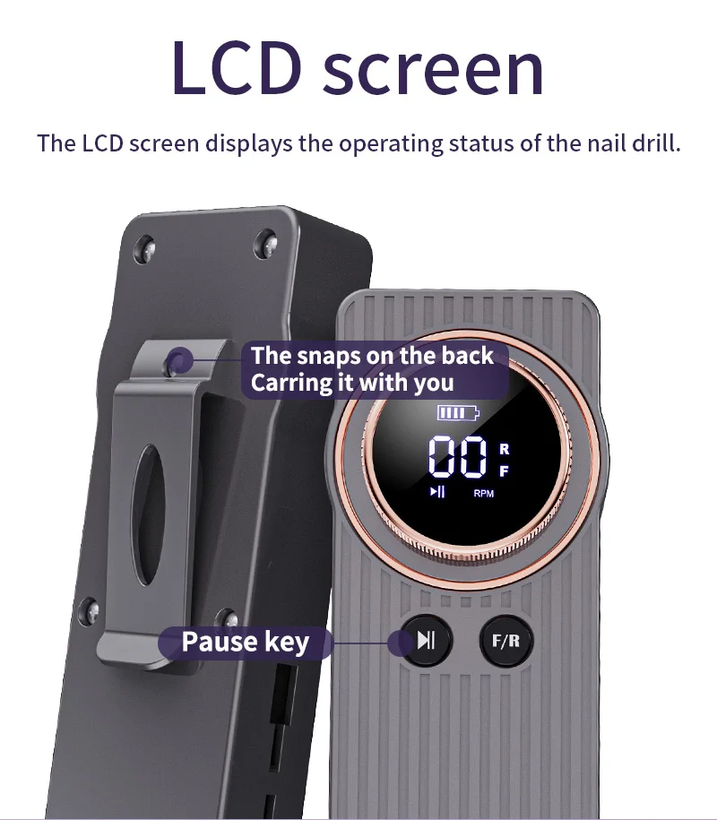 35000RPM Nail Drill Portable LCD Display Electric Manicure Polisher for DIY Nail Art Salon and Home