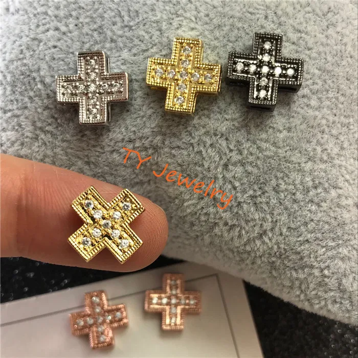 DIY Micro Pave CZ Cubic Zirconia Cross Brass Spacer Beads Accessories For Jewelry Making