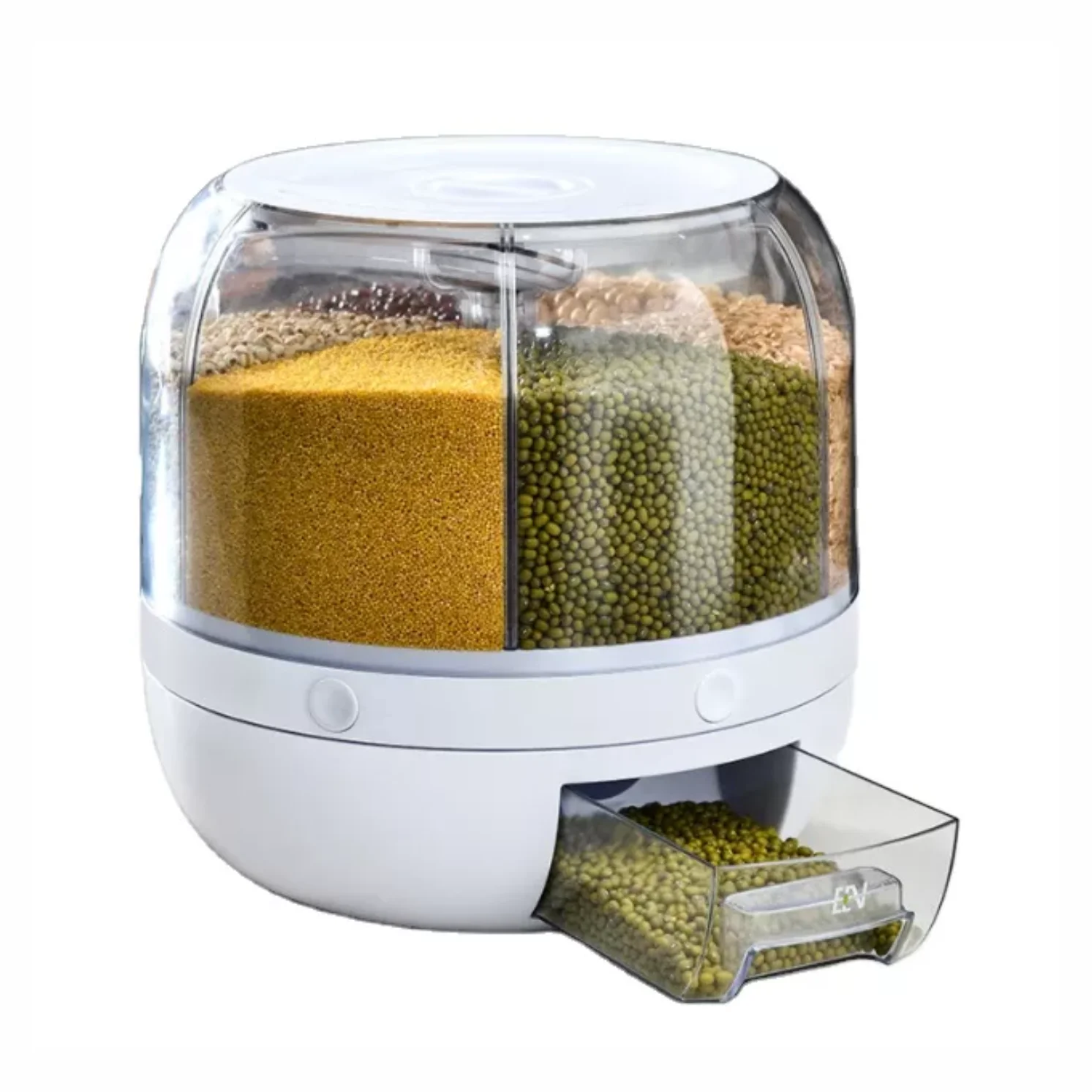 Rice Dispenser Food Dispenser 6-Grid Rotating Rice Storage Container, Rice Bucket with Dry Grain Food Storage Box