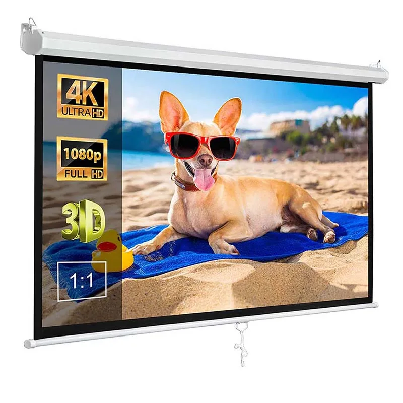 XJK 60 Inch 4:3 Matt White Hand-pulled Self-locking Projector Screen Wall-mounted Hd Manual Automatic Locking Projection Screen