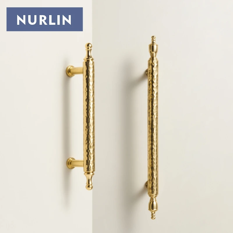 Nurlin Solid Brass Handmade Hammer Pattern Furniture Wardrobe Cabinet Knobs Door Drawers Cloakrooms Pull Furniture Handles