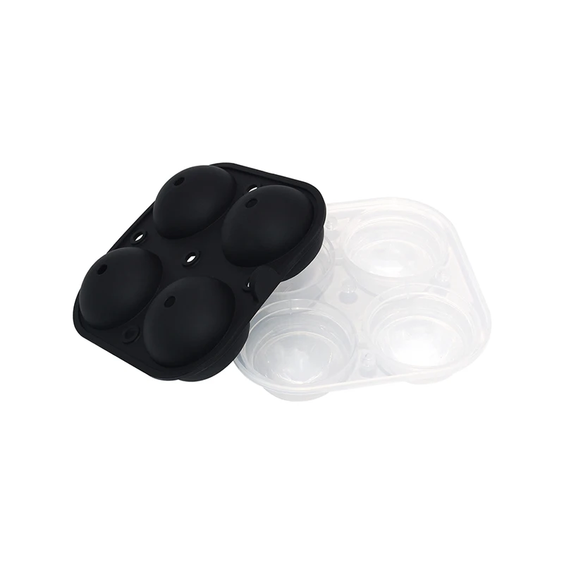 4 Cavity Sphere Ice Cube Maker BPA free Large Silicone Ice Ball Maker with Plastic Base