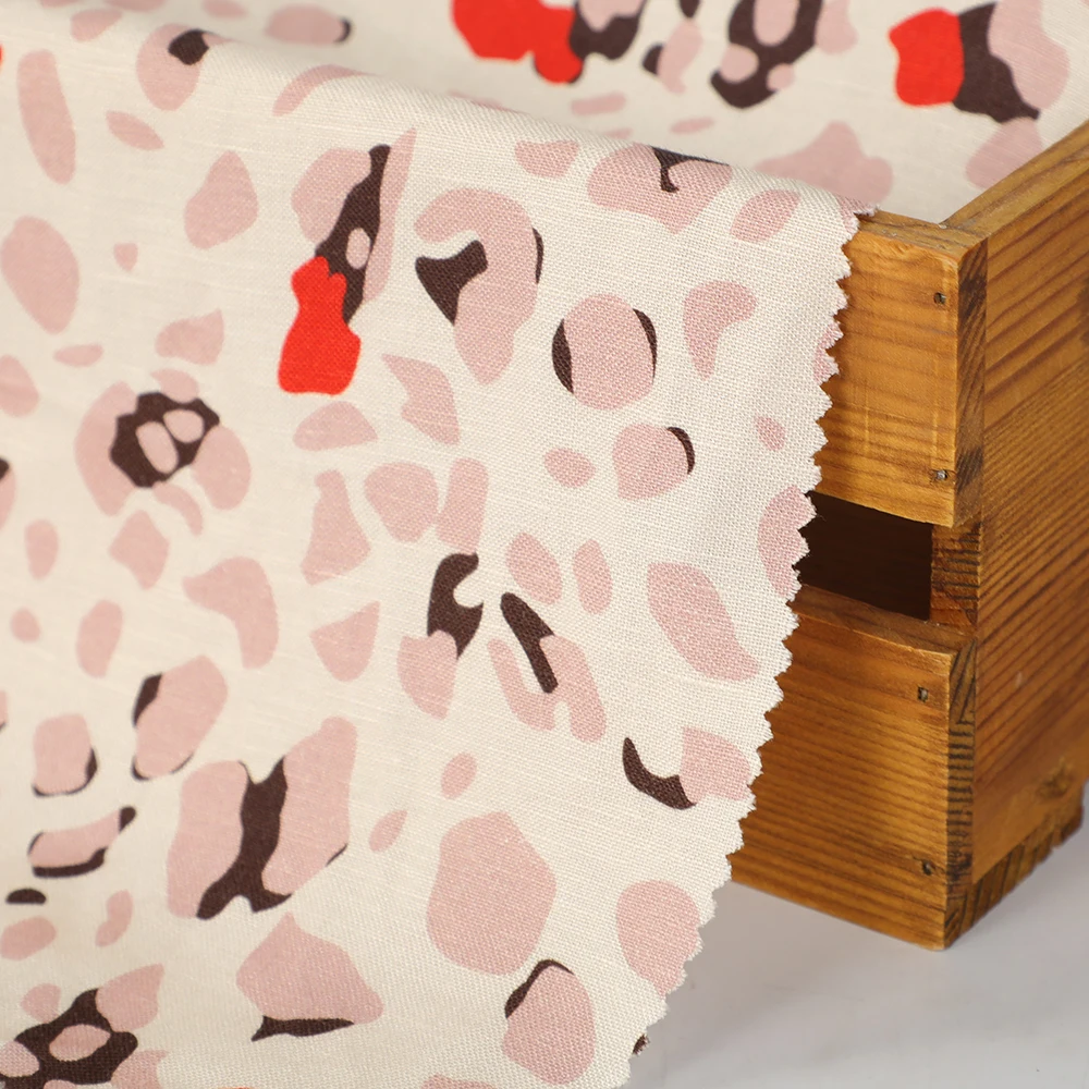 Factory Wholesale custom print speckled pattern fabric Comfortable and breathable 55%linen 45%viscose for womens clothing