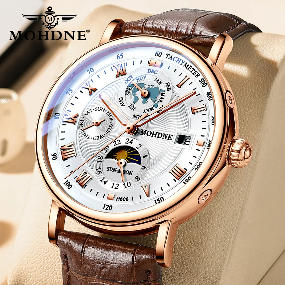 Skeleton Automatic Watch Men Sun Moon Phase Waterproof Mens Tourbillon Mechanical Watches Top Brand Luxury Wristwatches