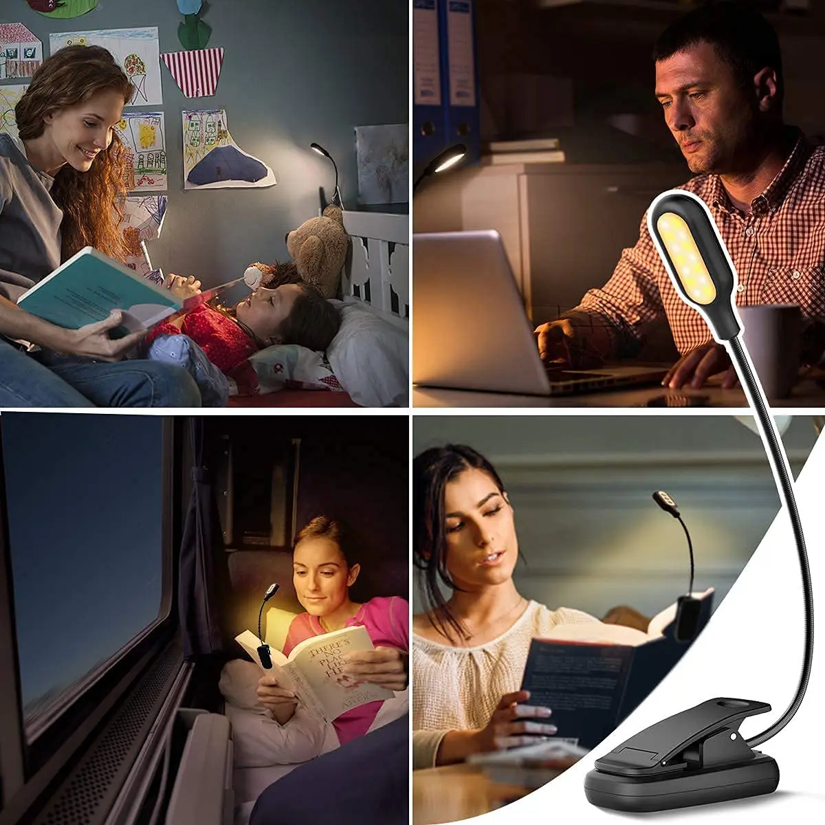 LOHAS Book Lights Brightness Adjustable Reading Lamp USB Rechargeable LED Mini Read Light Bed For Kids Reading