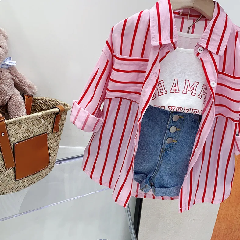 Toddler Girl Fashion shirt 3pcs Clothing Set Girl clothes Short Sleeve Denim Short Pant boutique outfit