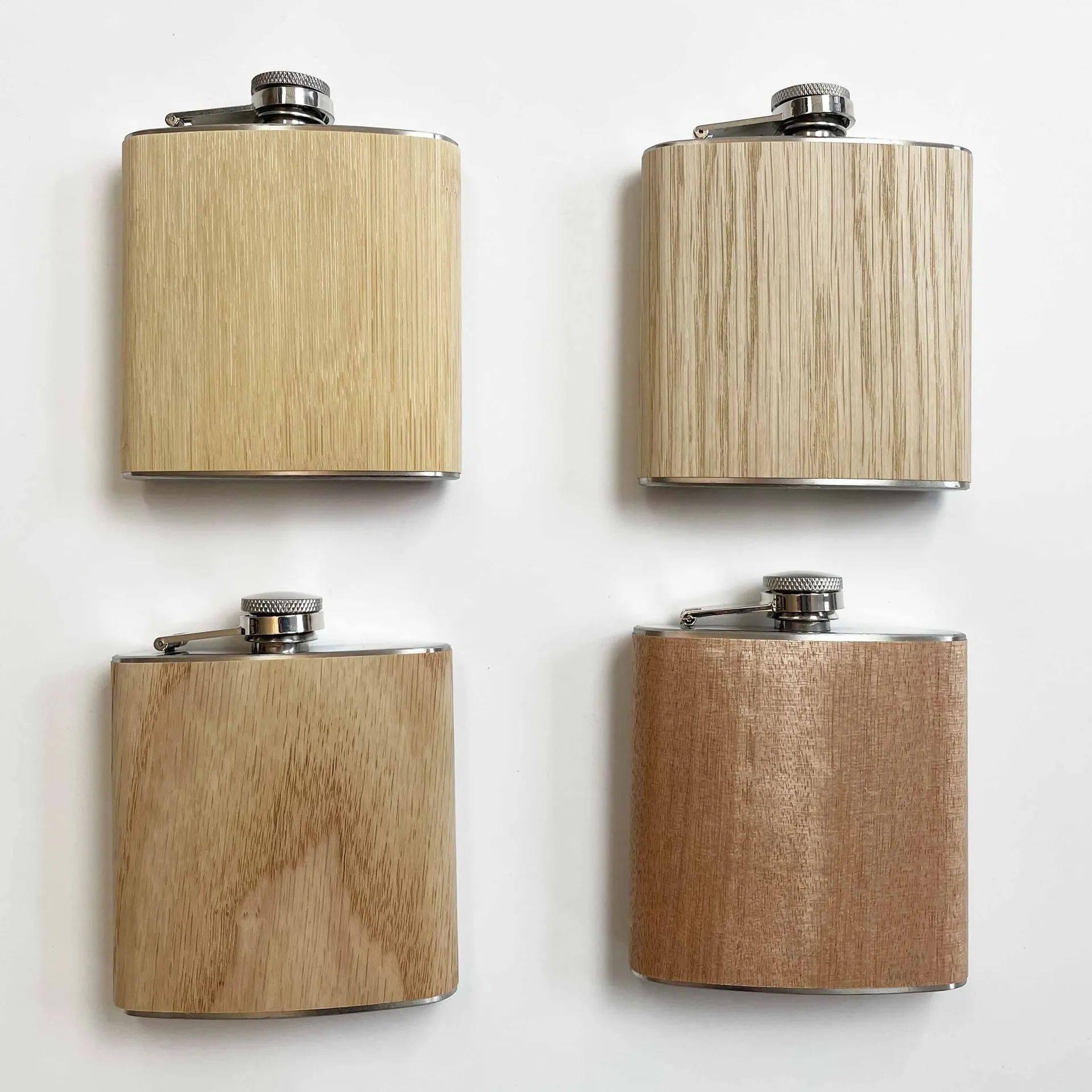 Wholesale Supply hot Selling 6oz Wood Grain Bamboo Leather Stainless Steel Wine Pocket Hip Flask for Party