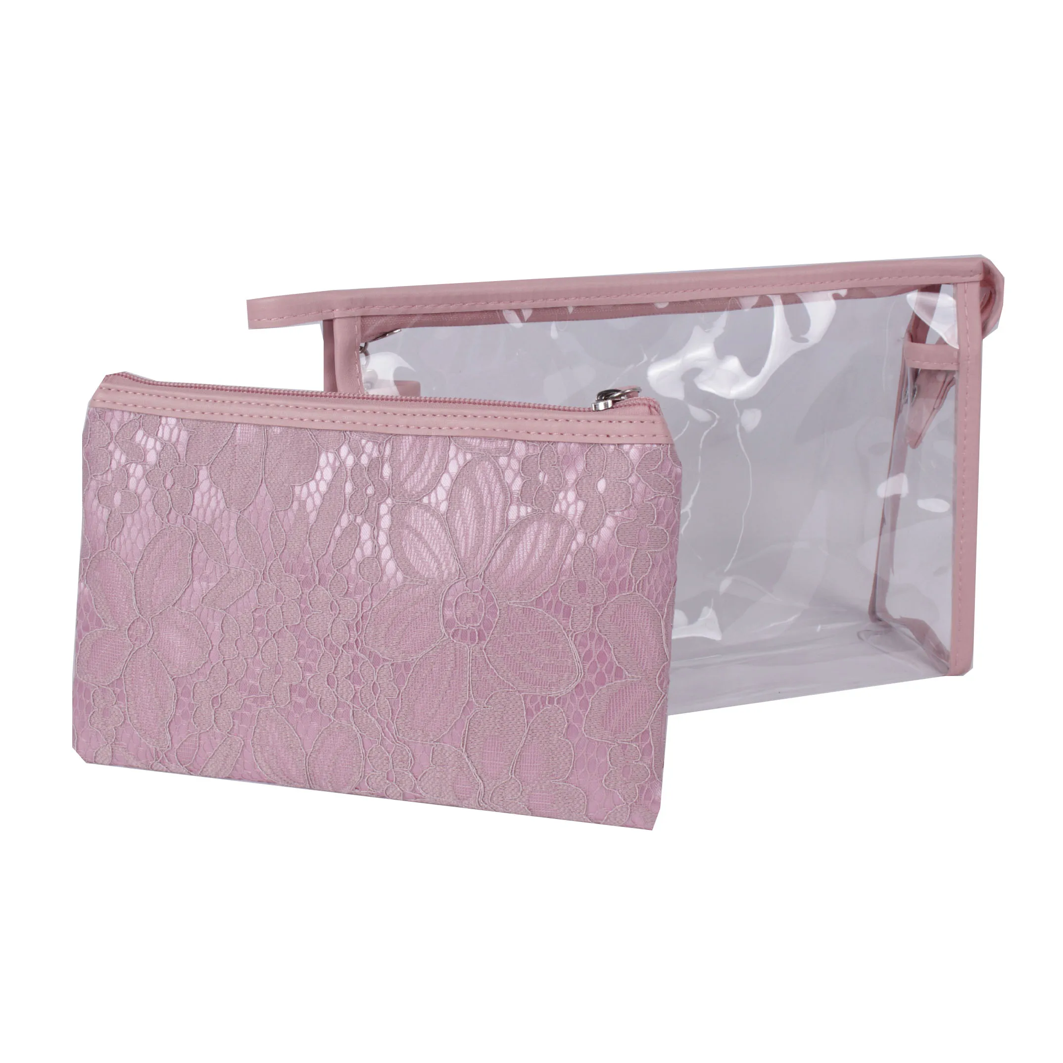 Wholesale Pink Floral Cosmetic Bag Portable High Quality Makeup Bag Set Waterproof Clear PVC Travel Toiletry Bag