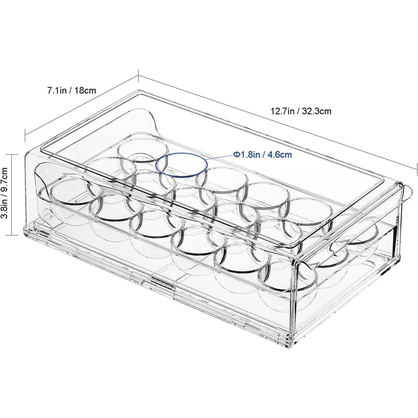 Refrigerator Eggs Container BPA Free Fridge Drawer Organizer Bins Stackable Egg Holder Plastic Acrylic Clear 18 Egg Tray