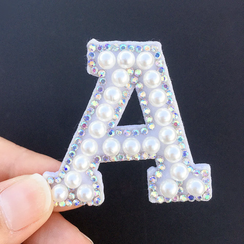 letter  design pearl  crystal rhinestone patch for clothing