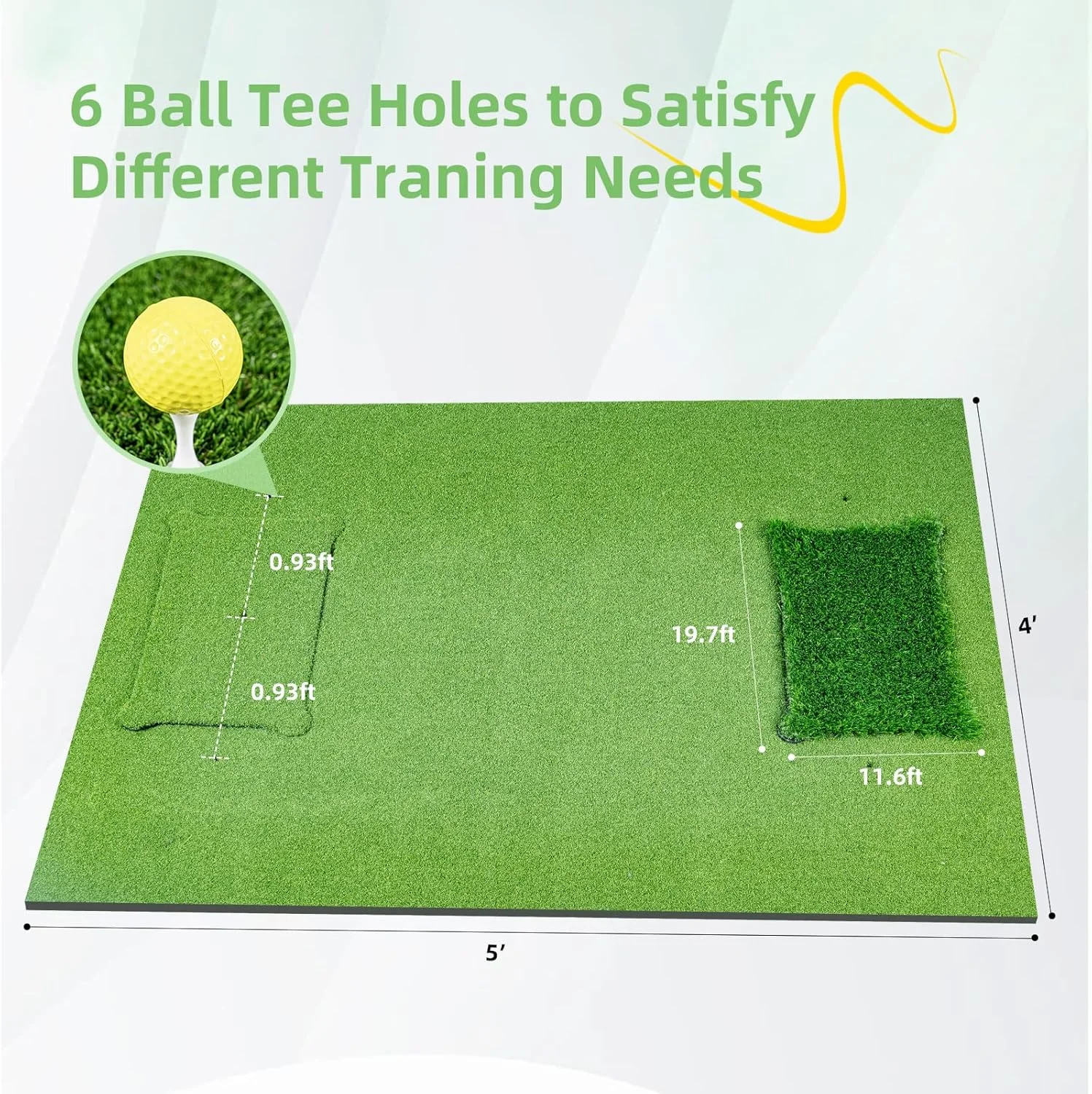 5 * 4ft Thickened Golf Practice Mat with 4 Turfs Inserted Replaceable,for Indoor Outdoor Swing,Driving,Chipping Training