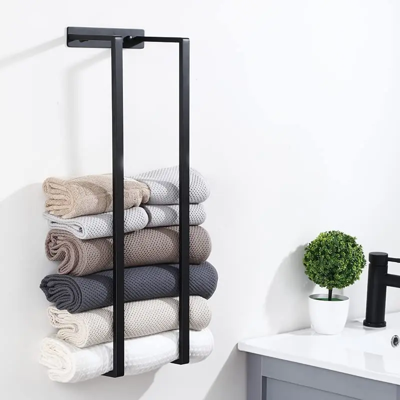 Wooden Kitchen Stainless Steel Wall Mounted Bath Towel Storage Bar Rack Shelf Black For Bathrooms