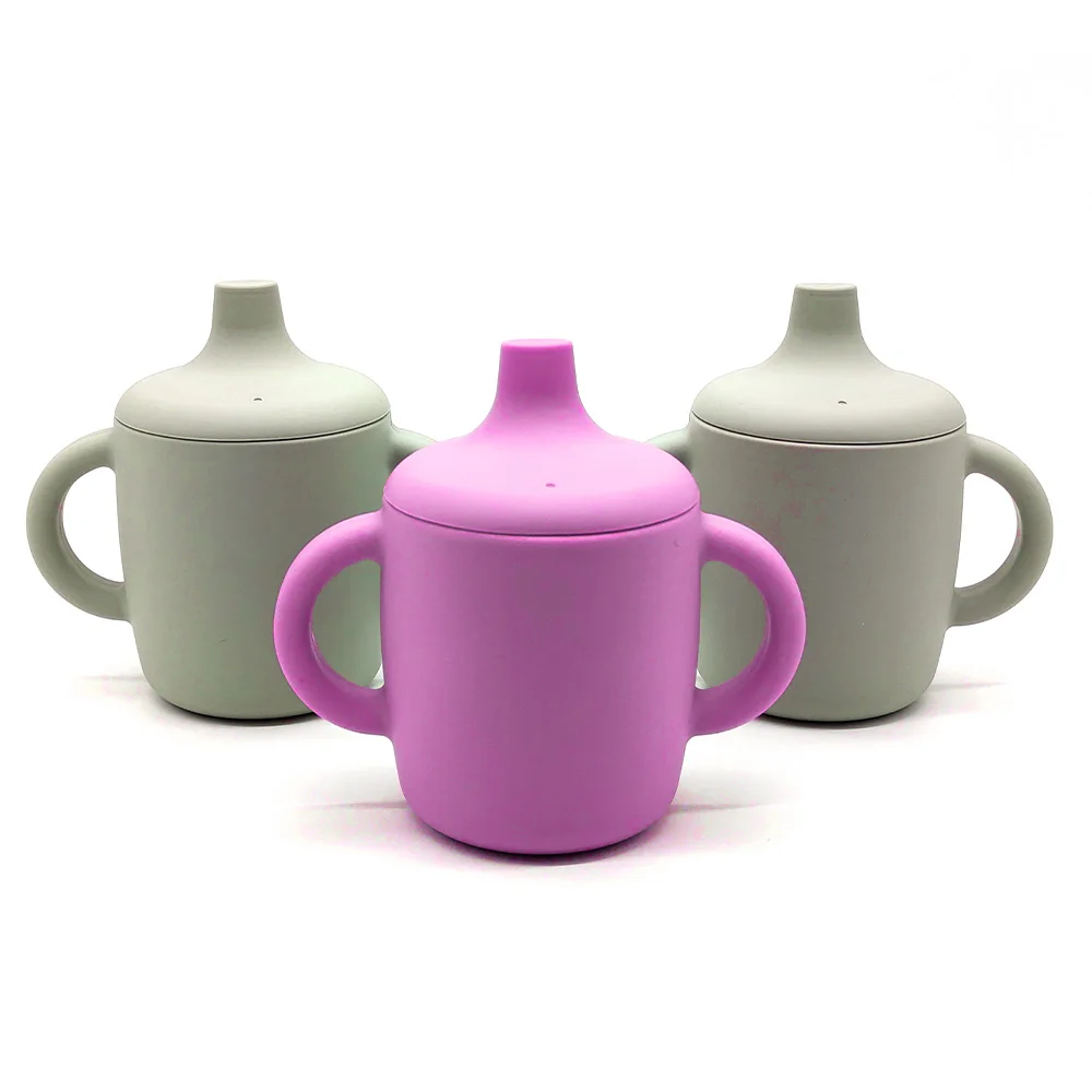 5OZ Silicone Training Sippy Cups, Reusable Spill Proof Transition Spout Cups with Handles for 6 Months+ Infant Babies