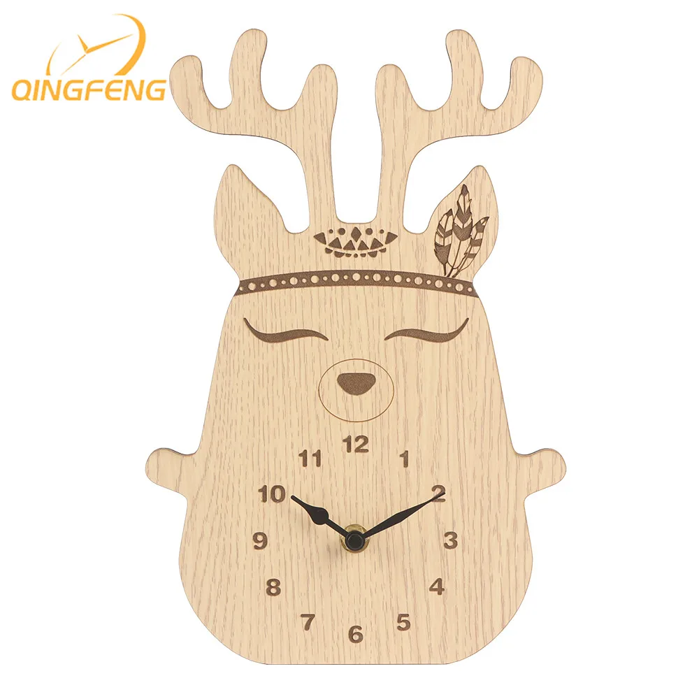 3d animals design MDF wood made home kids children cartoon wall clock gift