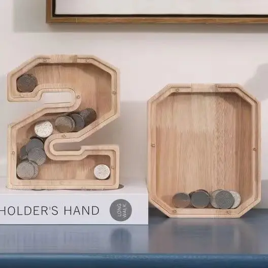 Personalized Wooden Digit Transparent Coin Display Box Wood Money Saving Box Piggy Bank