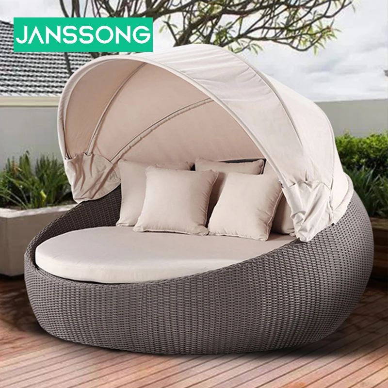 Janssong мебель для бассейна плетеная кровать из ротанга садовая круглая двухместная уличная кушетка с веревкой