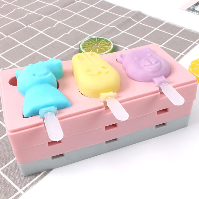 BPA Free cartoon shape DIY silicone ice pop cube tray popsicle maker ice cream mold with lid sticks