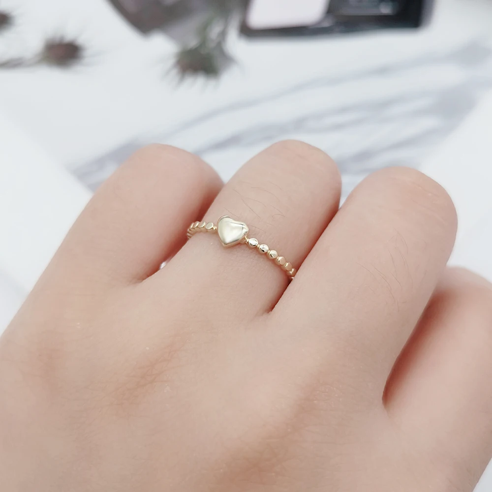  Модное тонкое кольцо дешевое 14K желтое золото в форме сердца простое карат маленькое ТВЕРДОЕ Золотое обручальное оптовая