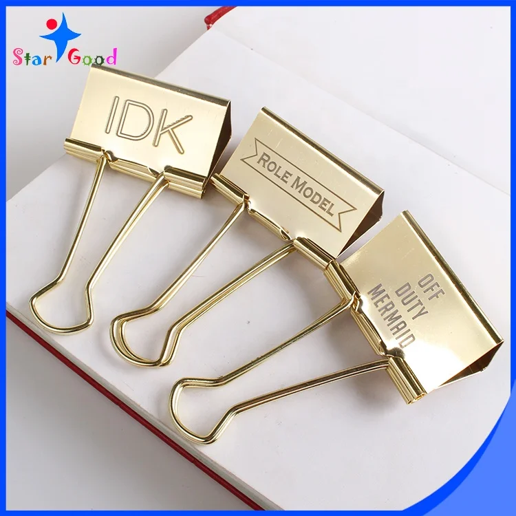 ShenZhen Stargood factory 25mm 32mm custom laser logo antique brass binder clip as promotional gift