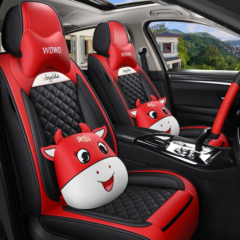 Custom Sports PVC Leather Full Set Comfortable Universal Cartoon Car Seat Cover For Vehicles