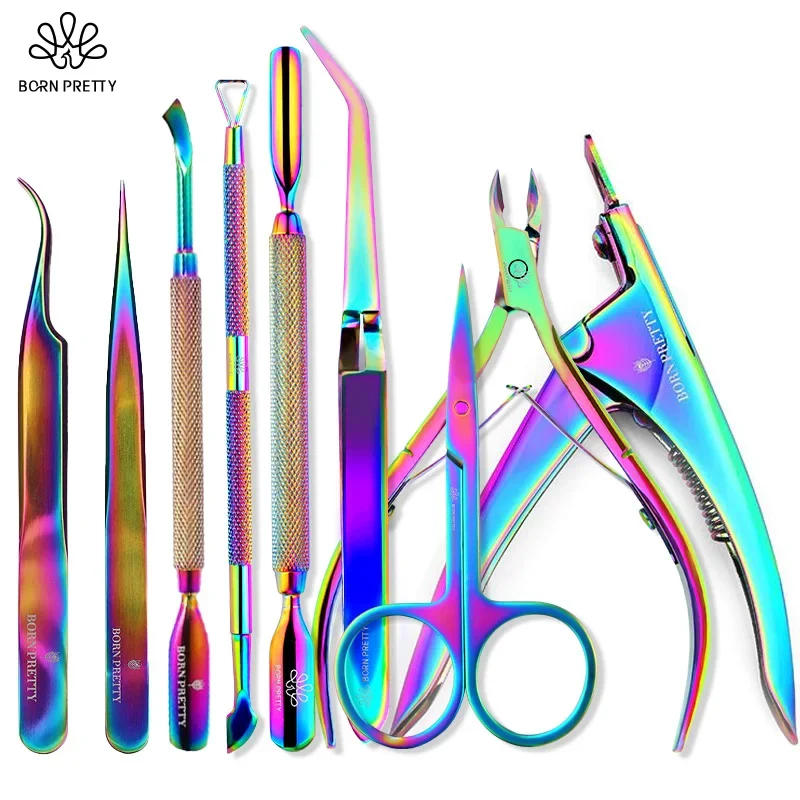 BORN PRETTY Nail Cuticle Pusher Nails Nipper Clipper Tweezer Edge Cutter Dead Skin Remover Scissor Manicure Pedicure Nail Tool