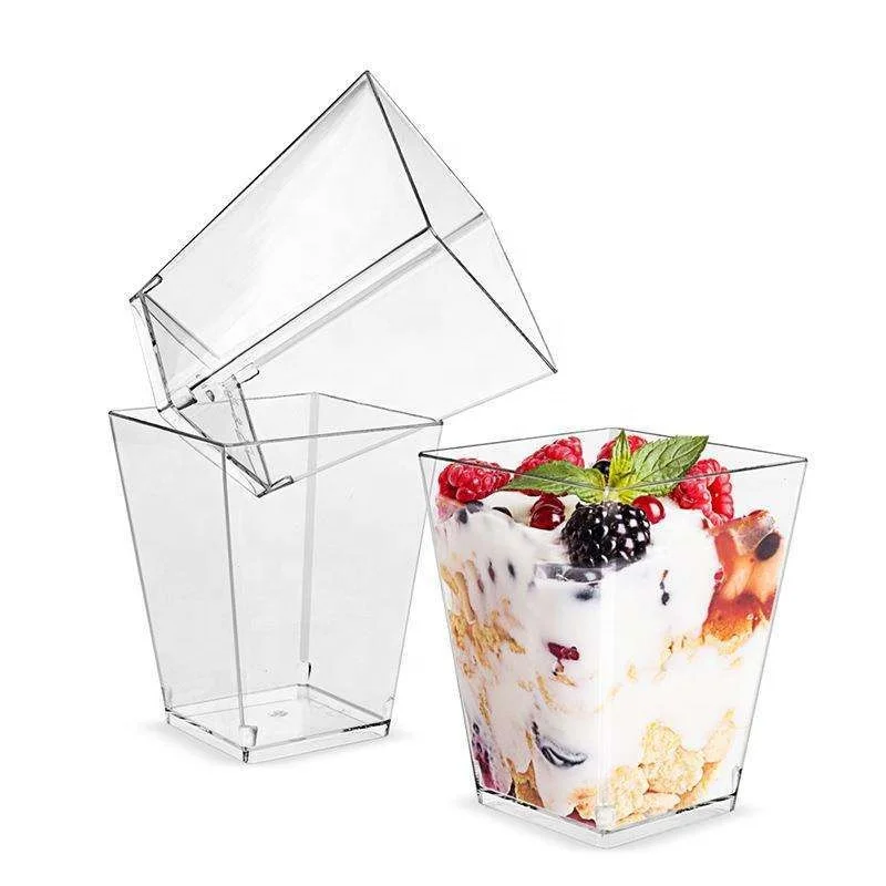 Various Type Of Dessert Cups PS PP Mousse Pudding Tiramisu Cake Yogurt Disposable Rigid Plastic Cups With Spoon