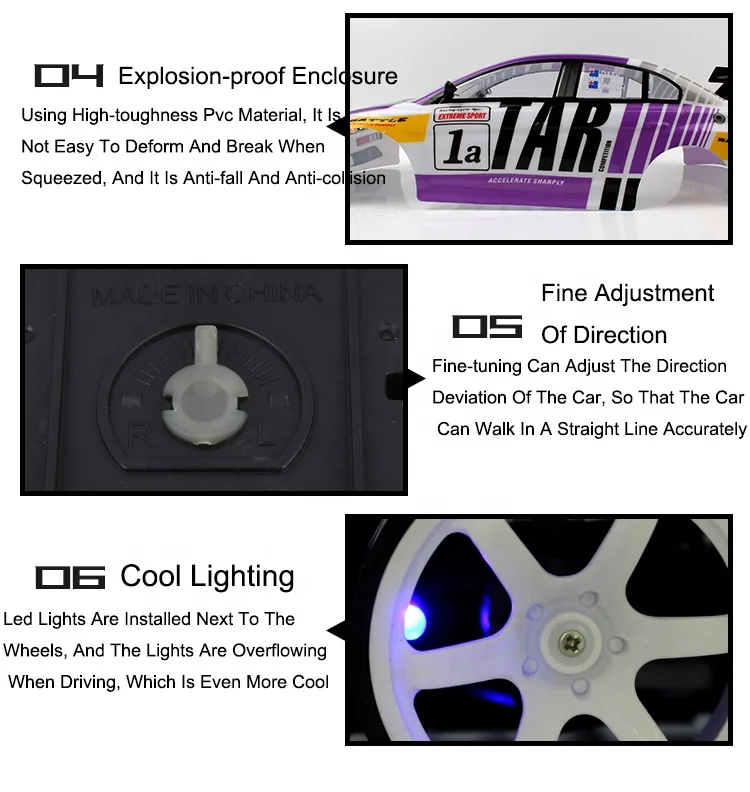 1:10 Scale 70Km/h Large Drift Car High Speed 4WD RC Car 2.4G Radio Control Toys With Light Electric Remote Control Racing Car