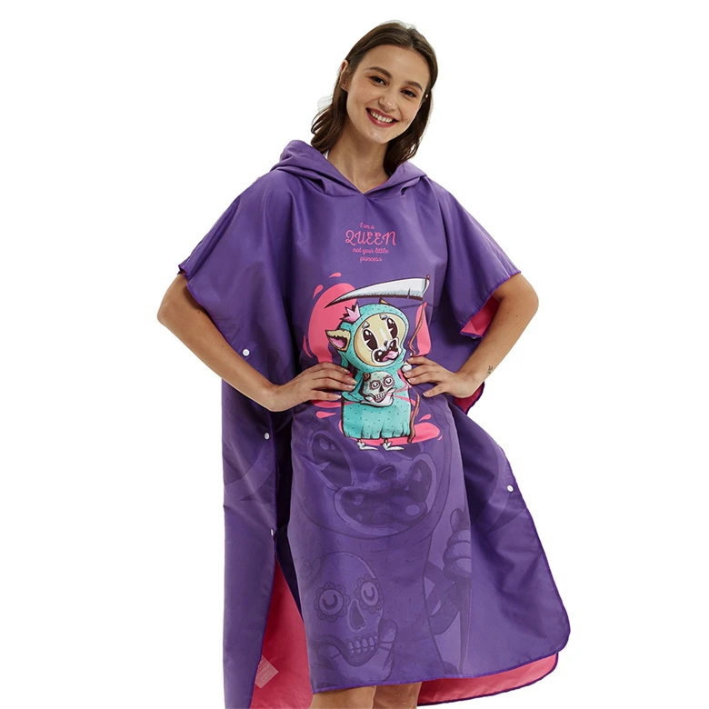 Wholesale Custom Double Side Printed Quick Dry Recycled Bottle Material Hooded Beach Towel Portable Surf Poncho