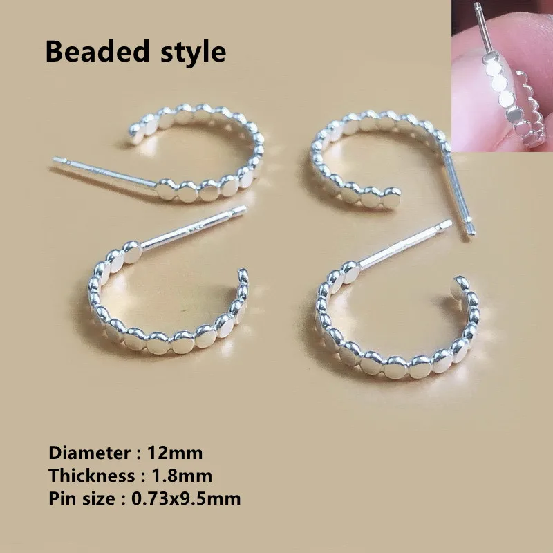 Classic 925 sterling silver 12mm twisted woven beaded 3/4 hoop post ladies earring for women