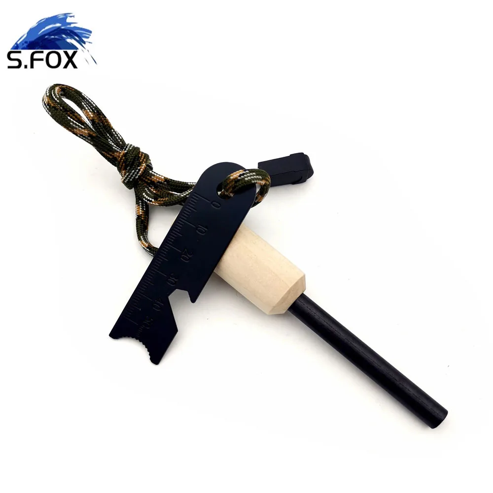 Fire Flint Steel Striker Campfire Pocket Bellows Fire Starter Wood Handle Flint Ribbon Bag