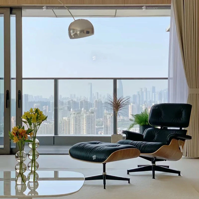 Luxury Indoor Swivel Leather Lounge Chair with ottoman Armchair Living Room luxury leisure chair