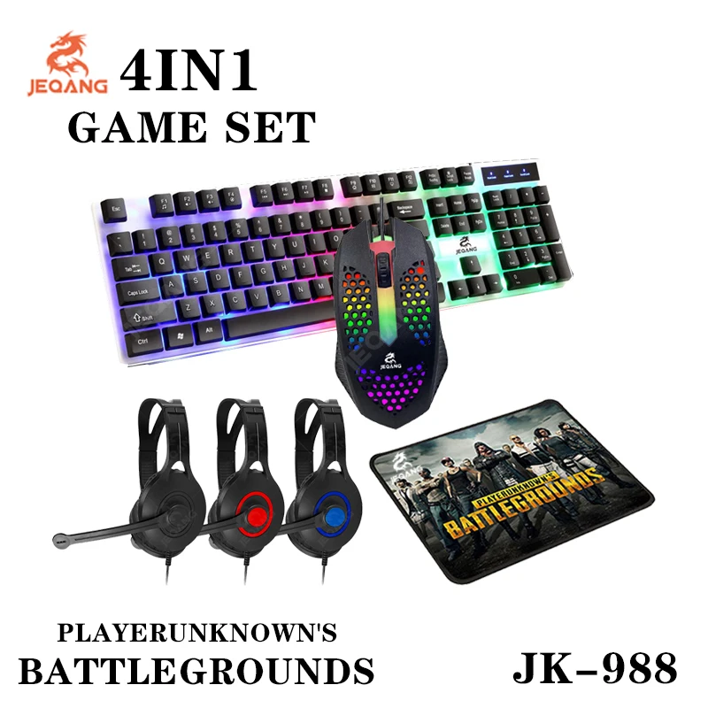 JEQANG JM-988 Hot Wholesale Backlit Keyboard 4 IN 1 Gamng Keyboard Mouse And Pad Wireless Combo For Mac Laptop Computer Parts