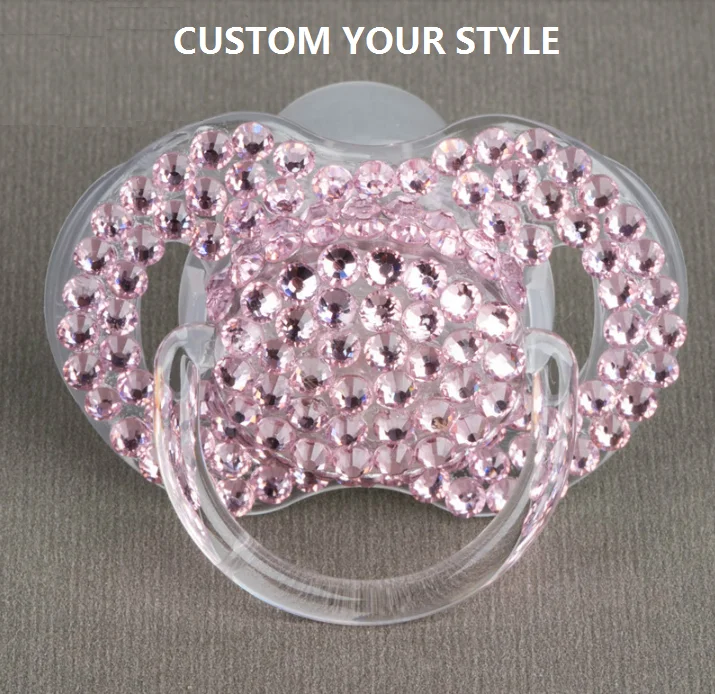 Wholesale Custom Letter Binky Diamond Baby Pacifier Beaded Silicon Baby Sleep Soother for Newborn Shower Gift