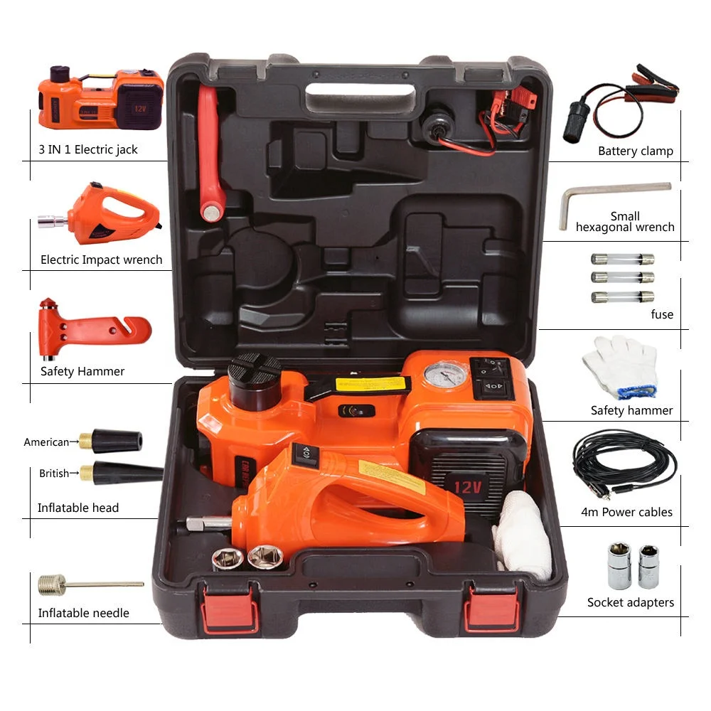 DC 12V 5T Multi-functional hydraulic floor jack with electric impact wrench for car