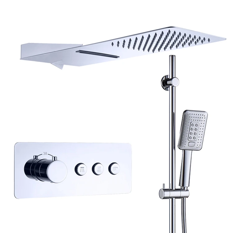 quality concealed Thermostatic shower mixer in Wall Brass Bathroom bath rain shower set