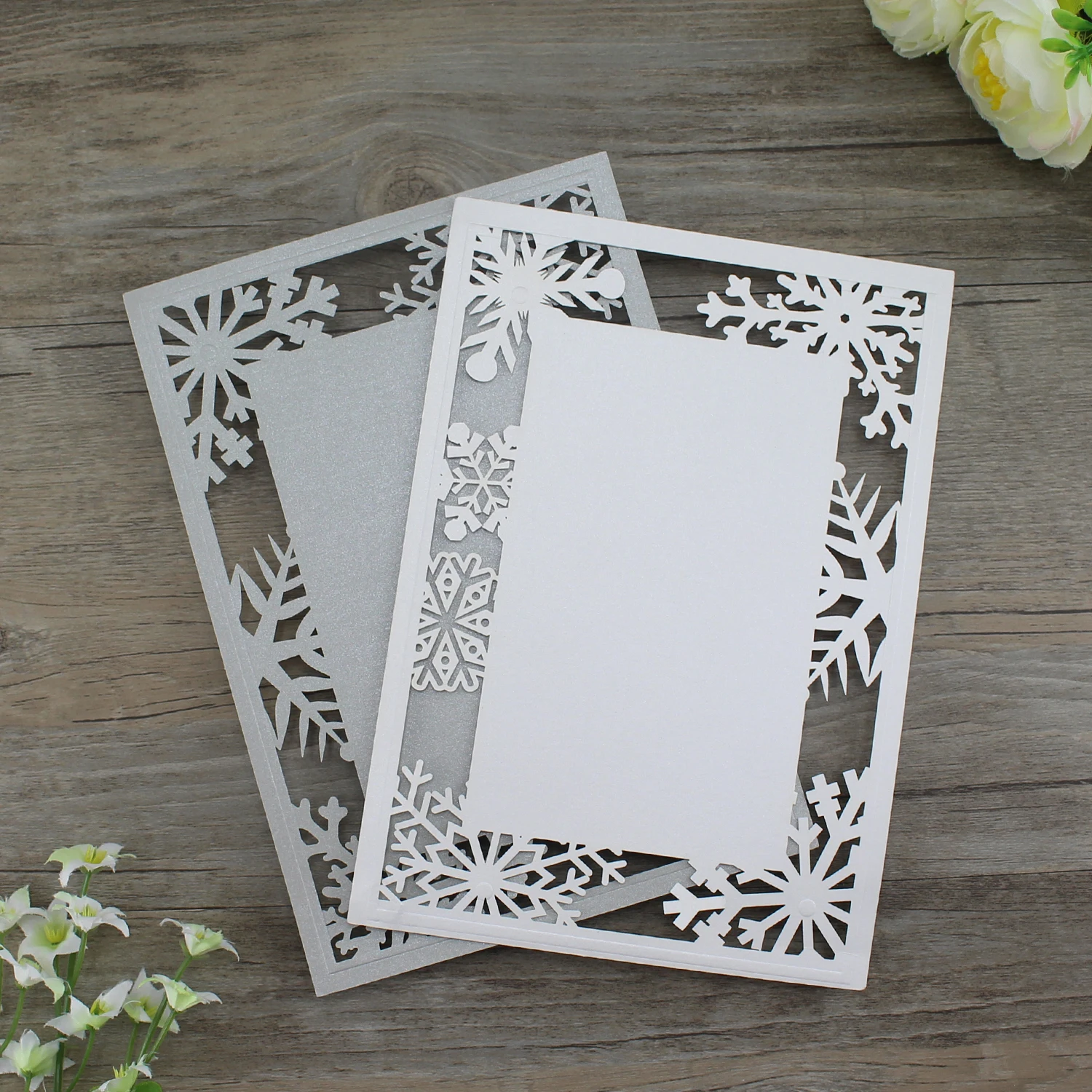 Уникальная Снежинка зимняя белая свадебная пригласительная лазерная резка карты