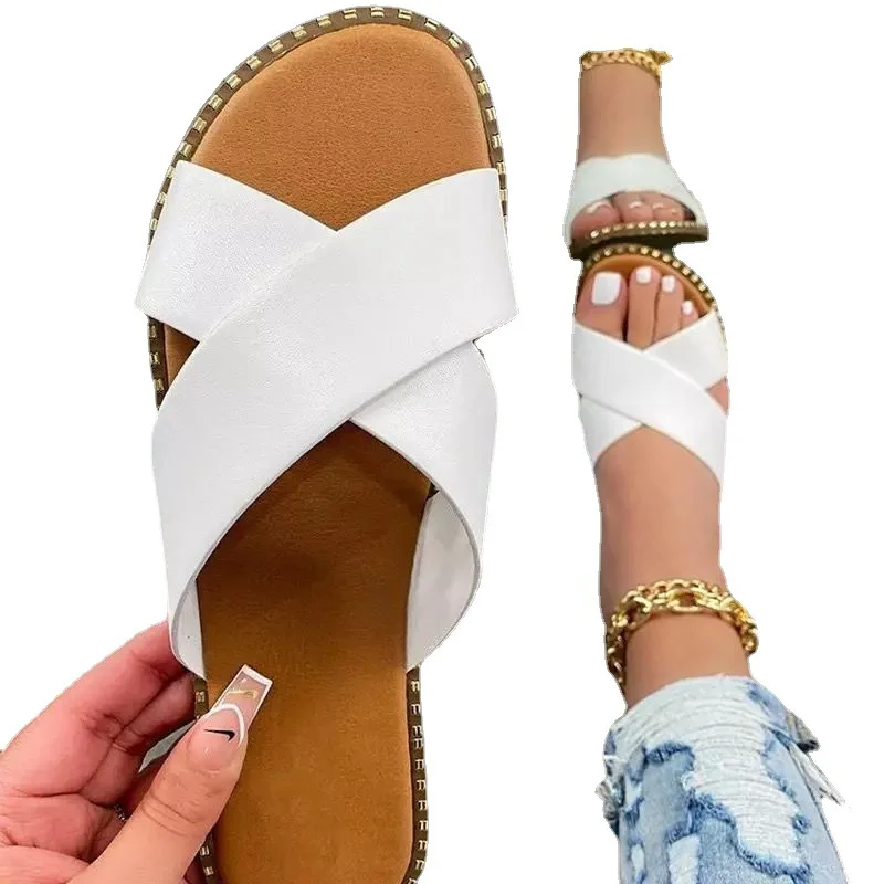 Outdoor One Thong Embroidered Logo Slipper Luxury Women Leather Slide Shoes Name Brand Designer Ladies Shoes