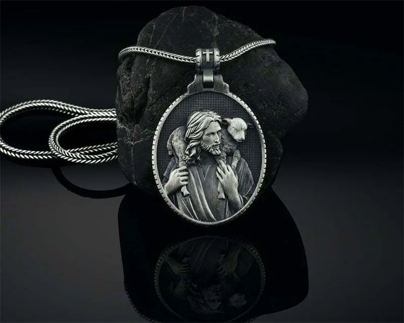 2023 Punk Jesus Shepherd Lamb Goat Pendant Catholic Christianity Religious Unisex Necklace Jewelry