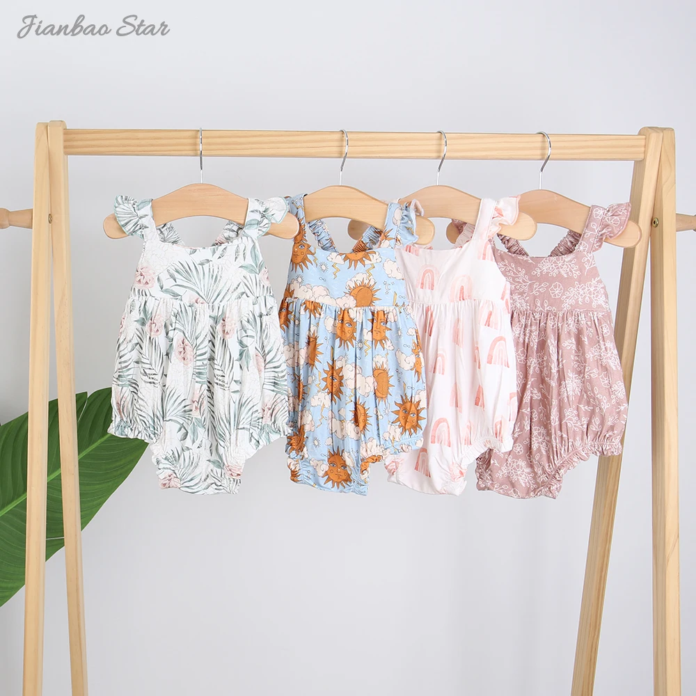 Baby Summer Clothing Newborn Girl Cute Clothes Snap Bottom Soft Sleeveless bamboo Romper New printing baby bubble romper