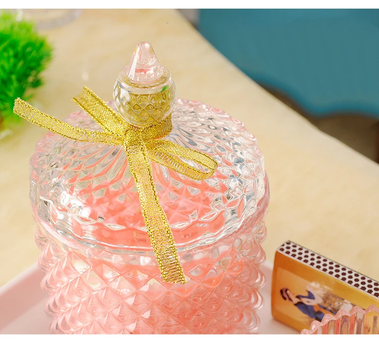 Home Decorative Colorful 650G Crystal Diamond Cutting Castle Wholesale Canada Australia Green Clear Yellow Red Glass Candle Jar