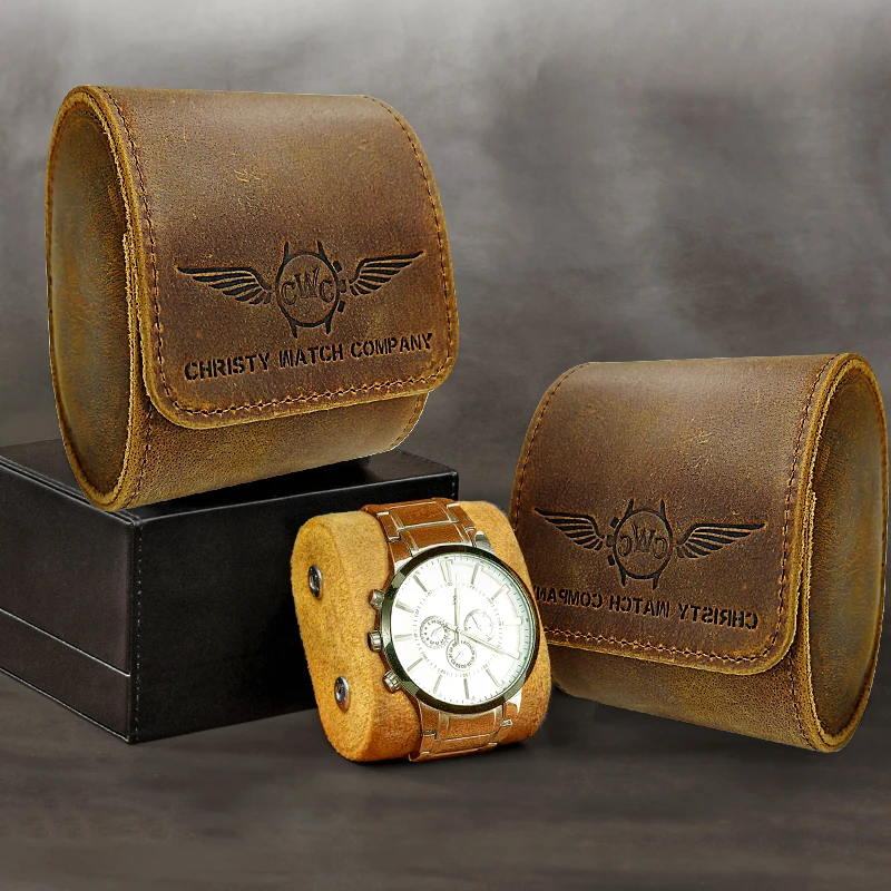 Custom 1 Slot Watch Display travel Case Gift Box Storage Organizer Portable Genuine Leather Watch Roll Pouch Holder Watch Bag