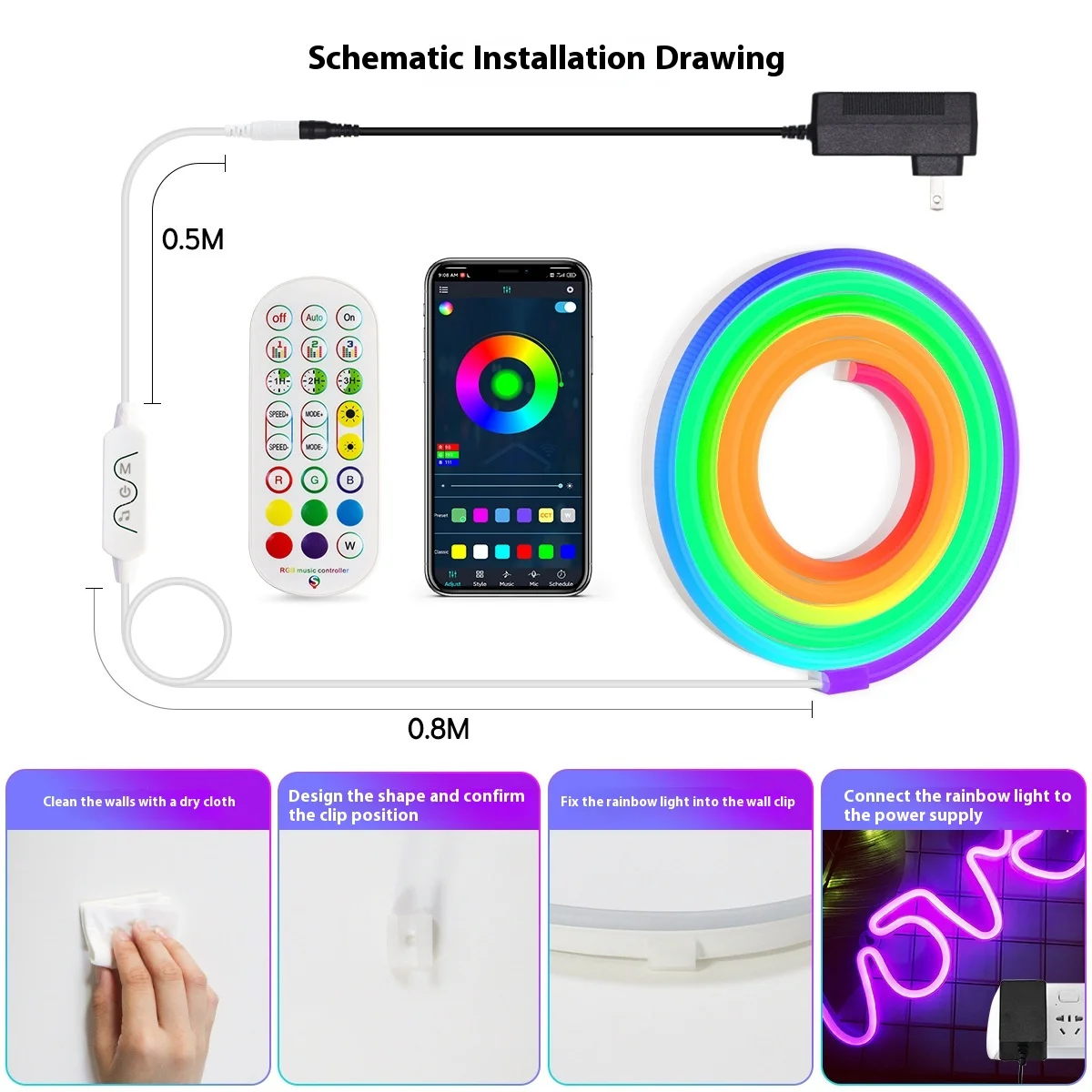 Led Soft Silicone Color Light Strip Safe Low-Voltage Neon Light Strip Waterproof Cool Colored Lights