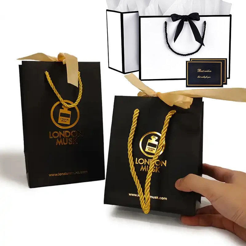 Luxury Custom Logo Large Small Retail Store Clothing Jewelry Packaging Shopper Gift Paper Bag With Bow Tie Ribbon Handles