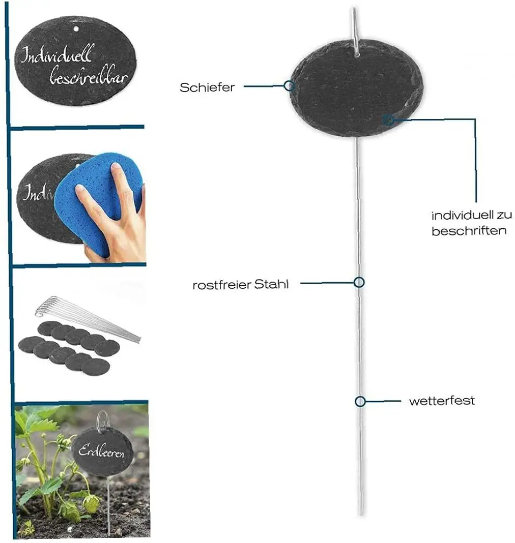Natural Round SLATE Plant Labels Herbs planters and gardens use 10pcs/set Garden Labels. Reusable SLATE Marker tag with c