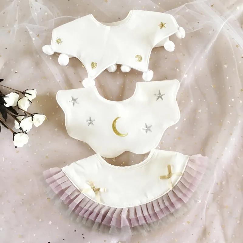 2021 new powder Princess round bib cotton baby saliva towel Sailor Moon lace fake collar baby bib