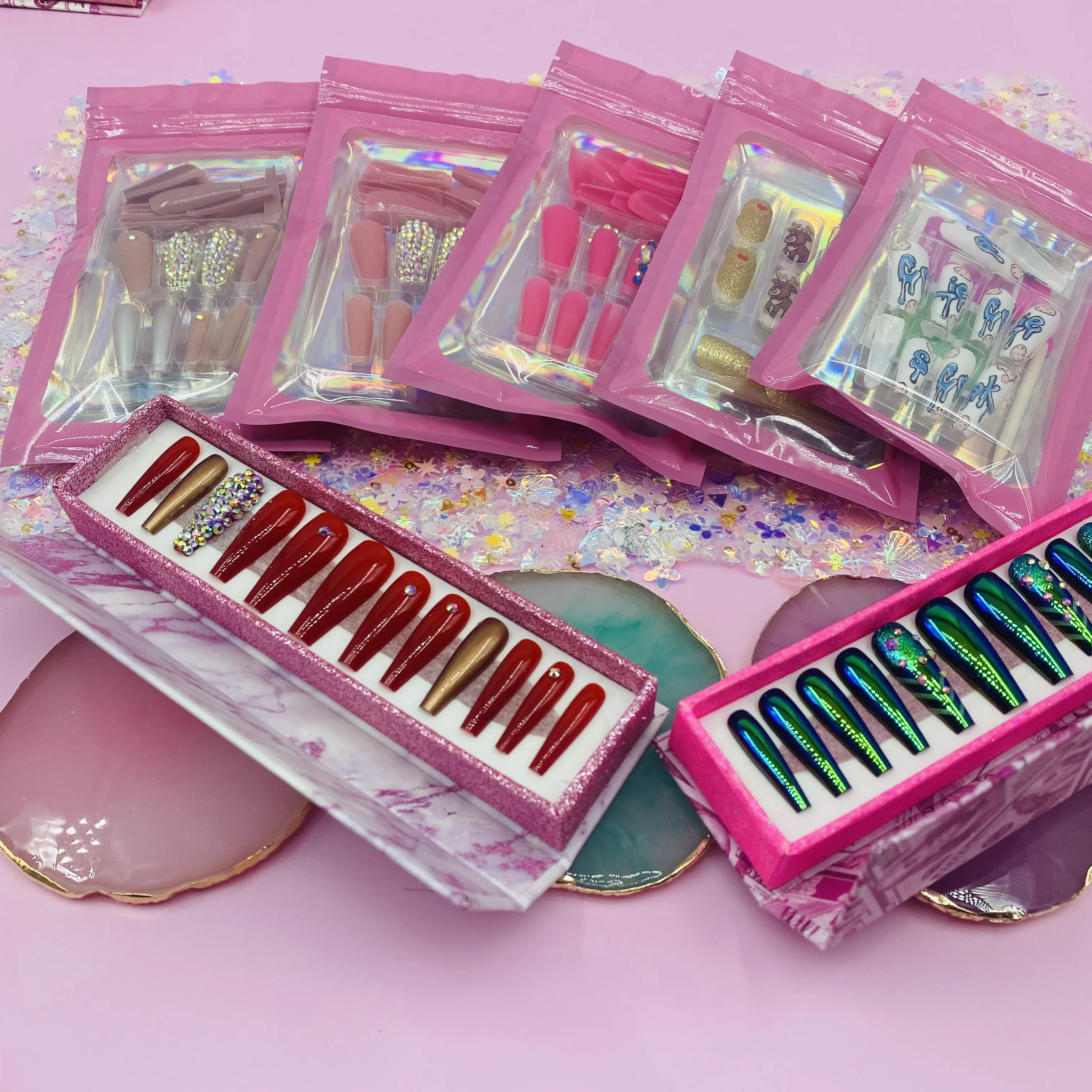 Drop shipping  Uv  falsenails Pre-Glue False Nails art Custom  Nails Wholesale artificial fingernails false fakenails fake nails