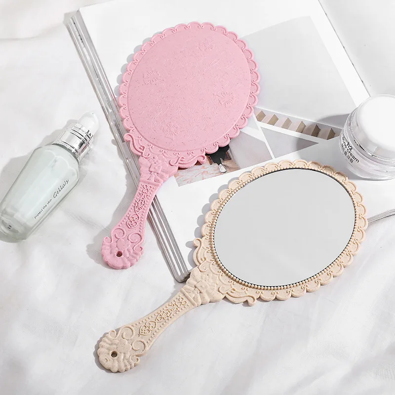 Classic Vintage Single Side Handle Mirror Plastic Lace Oval Shape Princess Gift Makeup Mirror Beauty salon Mirrors