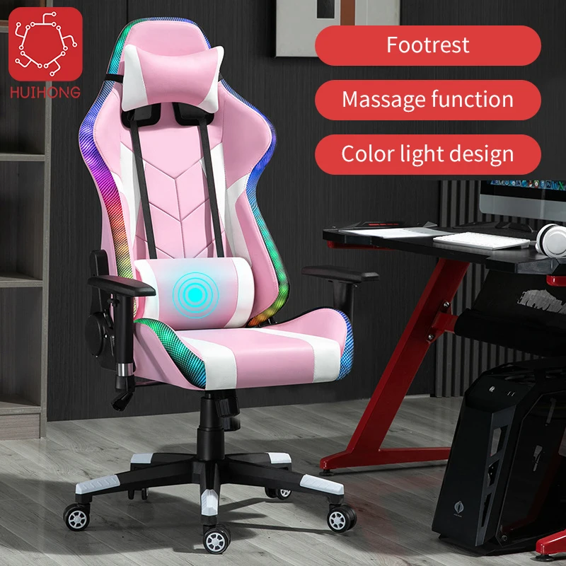 2020 Cheap Massage Gamer Chairs Cadeira RGB LED Chaise Gaming PC Silla Gamer Kuris DDP Gaming Chairs With Footrest