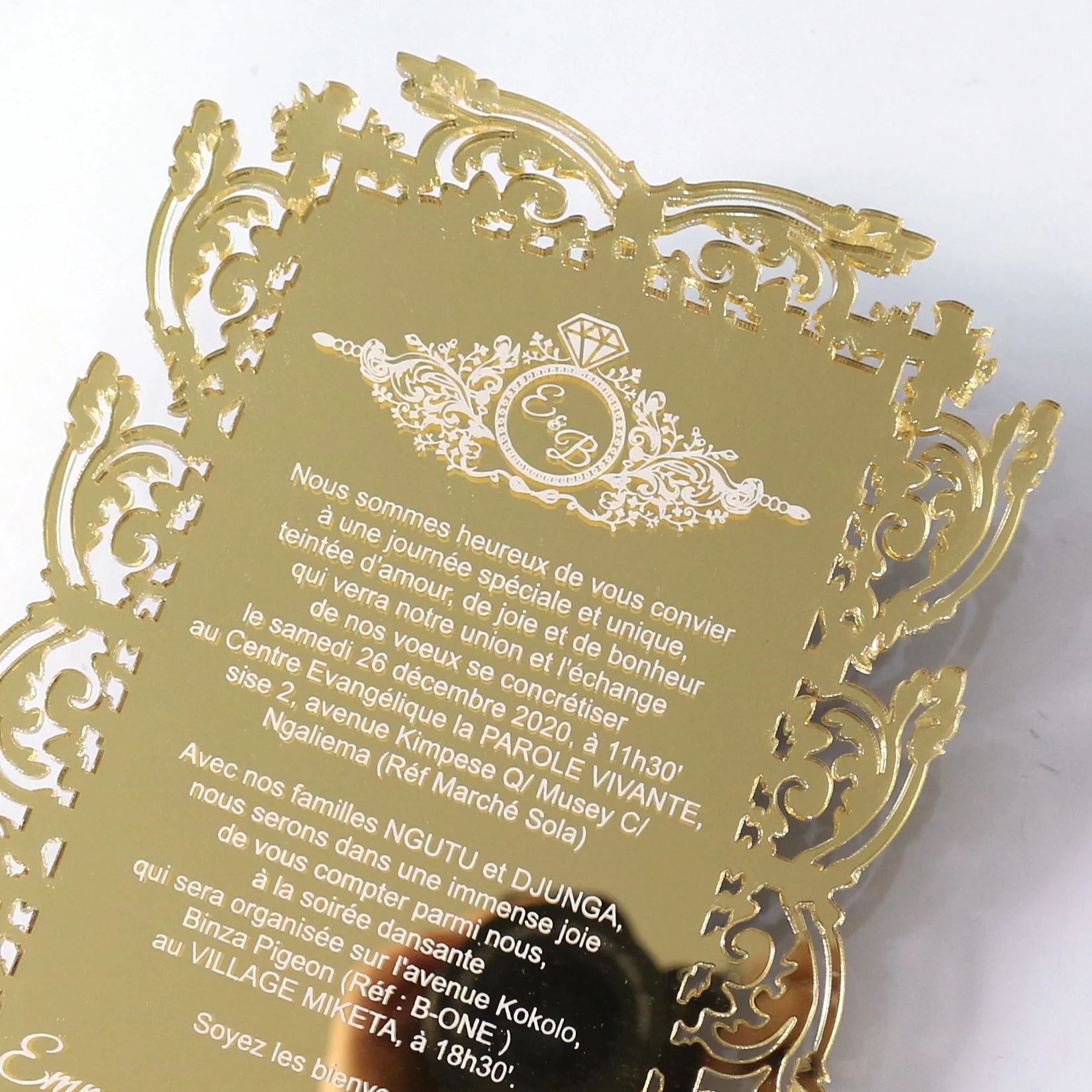 Golden Mirror Acrylic Decorative Crafts Hollow Geometric Menu Card Free Design Wedding Invitation Cards