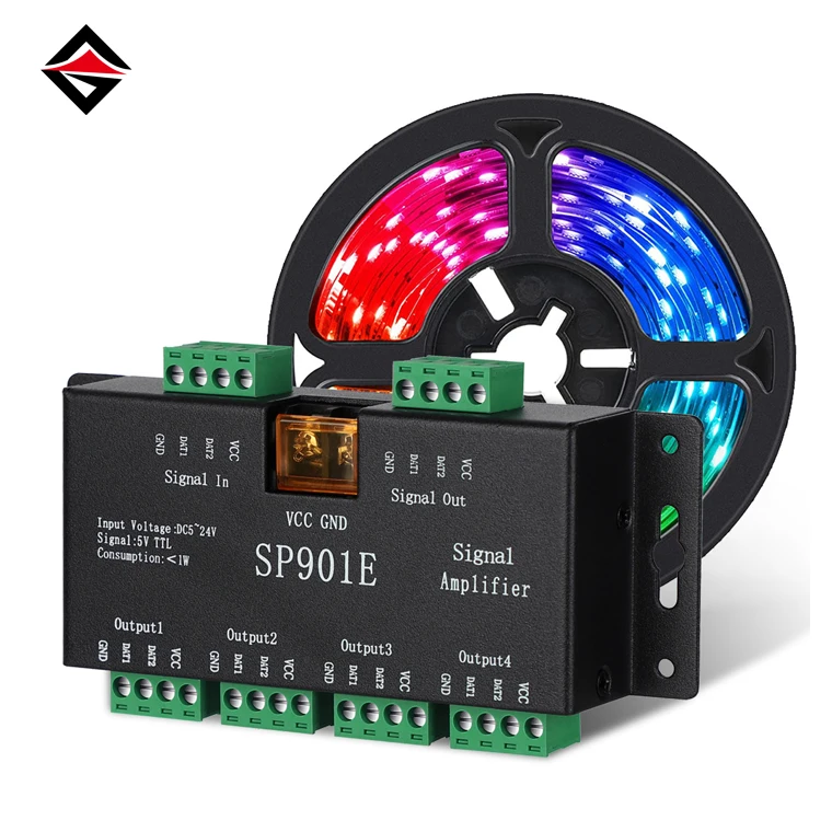 Original 5V - 24V RGB RGBW SP901E Led Signal Amplifier for SPI Pixels led strip light